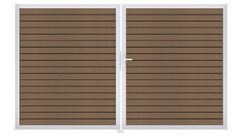 planeo Gardence Trendy - BPC-Rhombus-Tor - DIN Rechts 2-flügelig Teak co-ex mit Silber-Alurahmen | EV1