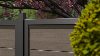 planeo Gardence Simply Guard - PVC-Gartenzaun Monument Oak mit Alu-Rahmen in Anthrazit 180 x 180 cm