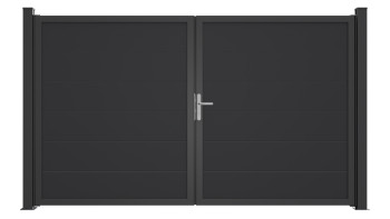 planeo Gardence Simply Guard - PVC-Tor - DIN Rechts 2-flügelig Anthrazitgrau mit Anthrazit-Alurahmen | DB703 300 x 180 cm