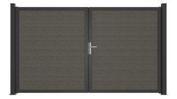 planeo Gardence Simply Guard - PVC-Tor - DIN Rechts 2-flügelig Grey Ash Cut mit Anthrazit-Alurahmen | DB703 300 x 180 cm