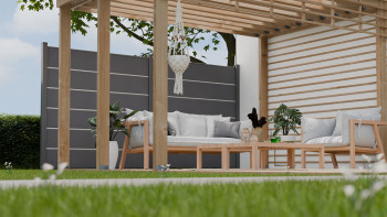 planeo Gardence Simply Premium - PVC-Steckzaun Anthrazitgrau mit Lisenen in Anthrazit 180 x 180 cm