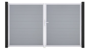planeo Gardence Simply Small - PVC-Tor - DIN Rechts 2-flügelig Silbergrau mit Silber-Alurahmen | EV1 300 x 180 cm
