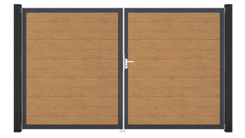 planeo Gardence Simply Small - PVC-Tor - DIN Rechts 2-flügelig Asteiche Natur mit Anthrazit-Alurahmen | DB703 300 x 180 cm