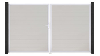 planeo Gardence Simply Small - PVC-Tor - DIN Links 2-flügelig Weiss mit Silber-Alurahmen | EV1 300 x 180 cm