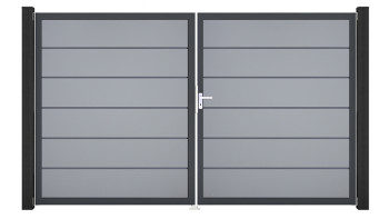 planeo Gardence Simply Premium - PVC-Tor - DIN Rechts 2-flügelig Silbergrau mit Anthrazit-Alurahmen | DB703 300 x 180 cm