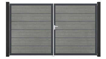 planeo Gardence Simply Premium - PVC-Tor - DIN Links 2-flügelig Grey Ash Cut mit Anthrazit-Alurahmen | DB703 300 x 180 cm