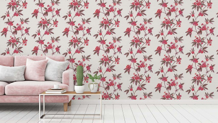 Vinyltapete rot Modern Retro Blumen & Natur Asian Fusion 723