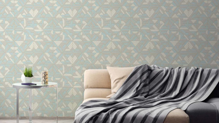 Vinyltapete blau Modern Retro Ornamente Streifen Pop Style 813