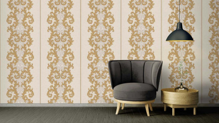 Vinyltapete Strukturtapete orange Retro Barock Landhaus Ornamente Blumen & Natur Versace 2 324