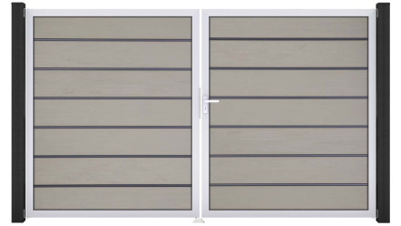 planeo Gardence Premium BPC-Tor - DIN Rechts 2-flügelig Bi-Color Sand mit Silber-Alurahmen 