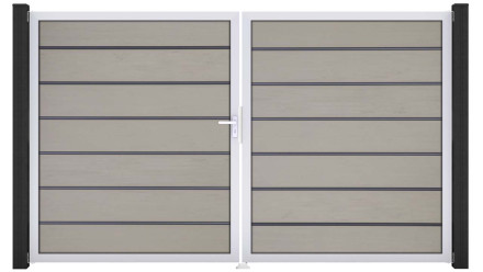 planeo Gardence Premium BPC-Tor - DIN Links 2-flügelig Bi-Color Sand mit Silber-Alurahmen 