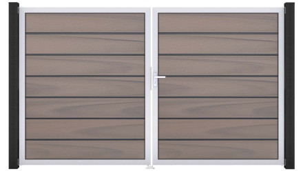 planeo Gardence Premium BPC-Tor - DIN Rechts 2-flügelig Bi-Color co-ex mit Silber-Alurahmen 
