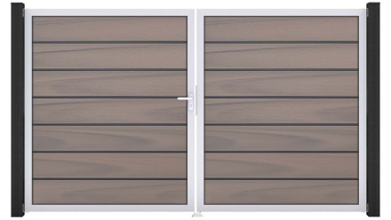 planeo Gardence Premium BPC-Tor - DIN Links 2-flügelig Bi-Color co-ex mit Silber-Alurahmen 