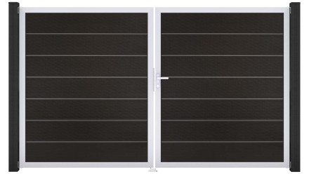 planeo Gardence Premium BPC-Tor - DIN Rechts 2-flügelig Schwarz co-ex mit Silber-Alurahmen 