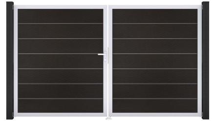 planeo Gardence Premium BPC-Tor - DIN Links 2-flügelig Schwarz co-ex mit Silber-Alurahmen 