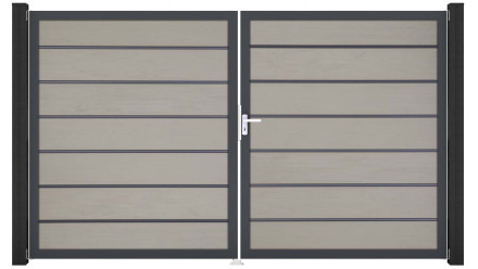 planeo Gardence Premium BPC-Tor - DIN Rechts 2-flügelig Bi-Color Sand mit Anthrazit-Alurahmen 