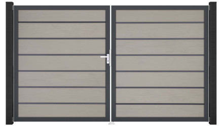 planeo Gardence Premium BPC-Tor - DIN Links 2-flügelig Bi-Color Sand mit Anthrazit-Alurahmen 