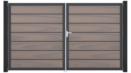 planeo Gardence Premium BPC-Tor - DIN Rechts 2-flügelig Bi-Color co-ex mit Anthrazit-Alurahmen 