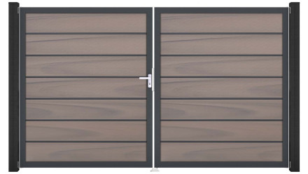 planeo Gardence Premium BPC-Tor - DIN Links 2-flügelig Bi-Color co-ex mit Anthrazit-Alurahmen 