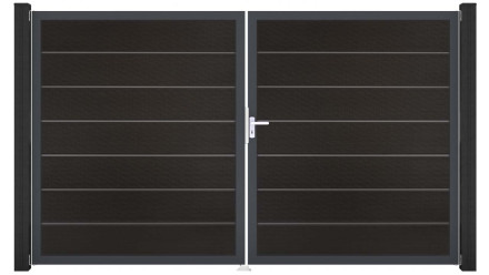 planeo Gardence Premium BPC-Tor - DIN Rechts 2-flügelig Schwarz co-ex mit Anthrazit-Alurahmen 