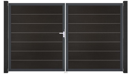 planeo Gardence Premium BPC-Tor - DIN Links 2-flügelig Schwarz co-ex mit Anthrazit-Alurahmen 