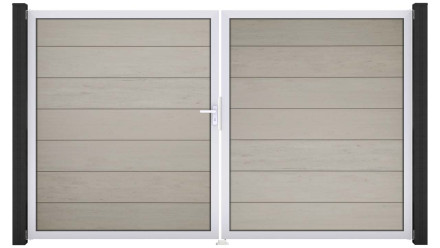 planeo Gardence Grande BPC-Tor - DIN Links 2-flügelig Bi-Color Sand mit Silber-Alurahmen 