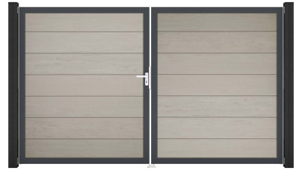 planeo Gardence Grande BPC-Tor - DIN Links 2-flügelig Bi-Color Sand mit Anthrazit-Alurahmen 
