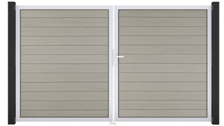 planeo Gardence BPC-Tor - DIN Rechts 2-flügelig Bi-Color Sand mit Silber-Alurahmen 