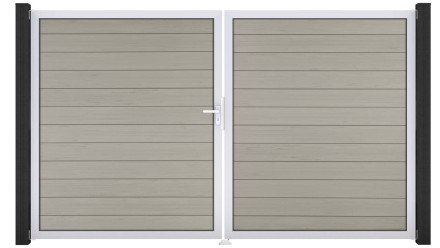 planeo Gardence BPC-Tor - DIN Links 2-flügelig Bi-Color Sand mit Silber-Alurahmen 