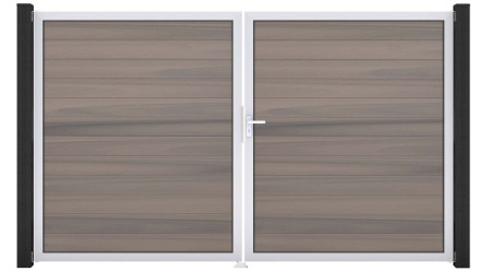 planeo Gardence BPC-Tor - DIN Rechts 2-flügelig Bi-Color co-ex mit Silber-Alurahmen 