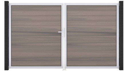 planeo Gardence BPC-Tor - DIN Links 2-flügelig Bi-Color co-ex mit Silber-Alurahmen 