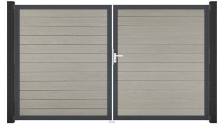 planeo Gardence BPC-Tor - DIN Links 2-flügelig Bi-Color Sand mit Anthrazit-Alurahmen 