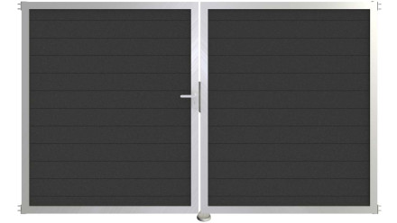 planeo Gardence Aluminium-Tor - DIN Links 2-flügelig Anthrazit mit Silber-Alurahmen 