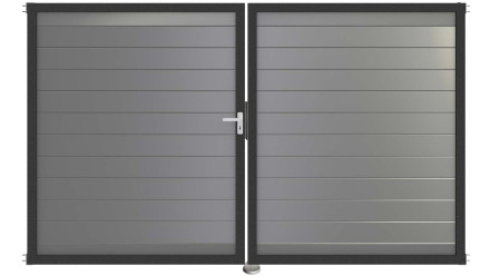 planeo Gardence Aluminium-Tor - DIN Links 2-flügelig Silbergrau mit Anthrazit-Alurahmen 