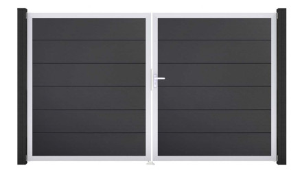 planeo Gardence PVC-Tor - DIN Rechts 2-flügelig Anthrazit mit Silber-Alurahmen 