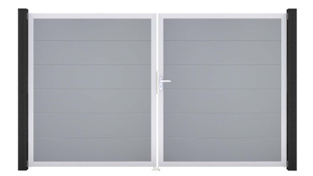 planeo Gardence PVC-Tor - DIN Rechts 2-flügelig Silbergrau mit Silber-Alurahmen 