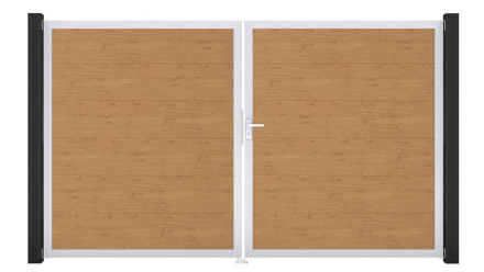 planeo Gardence PVC-Tor - DIN Rechts 2-flügelig Asteiche Natur mit Silber-Alurahmen 