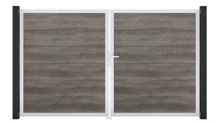 planeo Gardence PVC-Tor - DIN Rechts 2-flügelig Monument Oak mit Silber-Alurahmen 