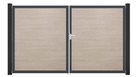 planeo Gardence PVC-Tor - DIN Rechts 2-flügelig Sheffield Oak mit Anthrazit-Alurahmen 