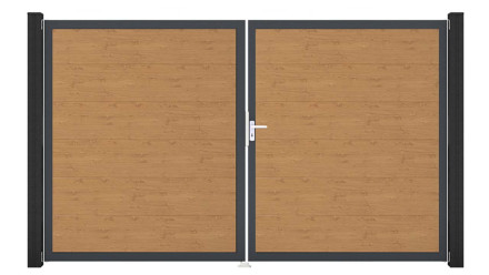 planeo Gardence PVC-Tor - DIN Rechts 2-flügelig Asteiche Natur mit Anthrazit-Alurahmen 