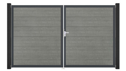 planeo Gardence PVC-Tor - DIN Rechts 2-flügelig Grey Ash Cut mit Anthrazit-Alurahmen 