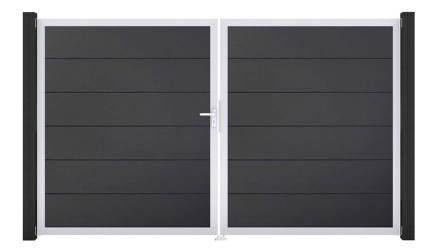 planeo Gardence PVC-Tor - DIN Links 2-flügelig Anthrazit mit Silber-Alurahmen 
