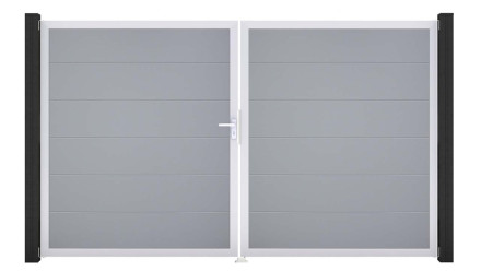 planeo Gardence PVC-Tor - DIN Links 2-flügelig Silbergrau mit Silber-Alurahmen 