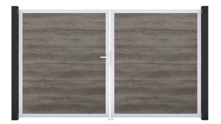 planeo Gardence PVC-Tor - DIN Links 2-flügelig Monument Oak mit Silber-Alurahmen 