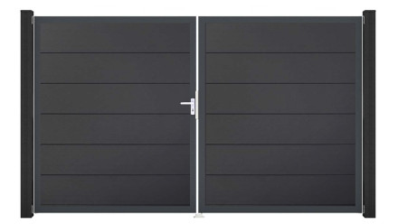 planeo Gardence PVC-Tor - DIN Links 2-flügelig Anthrazit mit Anthrazit-Alurahmen 