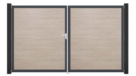 planeo Gardence PVC-Tor - DIN Links 2-flügelig Sheffield Oak mit Anthrazit-Alurahmen 