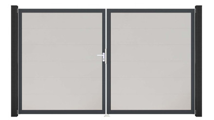 planeo Gardence PVC-Tor - DIN Links 2-flügelig Weiß mit Anthrazit-Alurahmen 