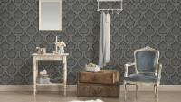 Vinyltapete grau Vintage Retro Landhaus Blumen & Natur Ornamente Paradise Garden 166