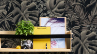 Vinyltapete Greenery A.S. Création Landhausstil Palmenblätter Grau Schwarz 332