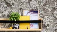 Vinyltapete Greenery A.S. Création Landhausstil Palmenblätter Grau Weiß Schwarz 105